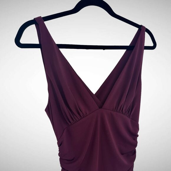 Cinq a Sept Lacey Ruched Dark Fig Crepe Midi Dress Size 6 Sleeveless Simple - Picture 3 of 12